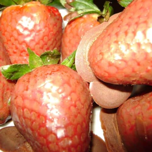 Keto chocolate covered strawberries on a plate.