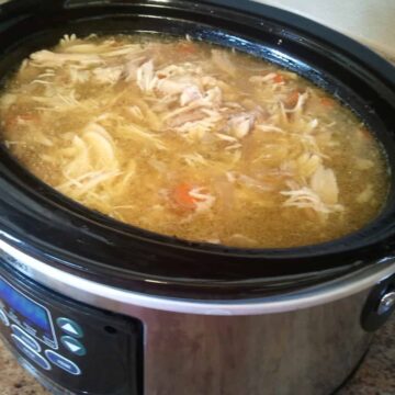 Homemade chicken soup in the crockpot