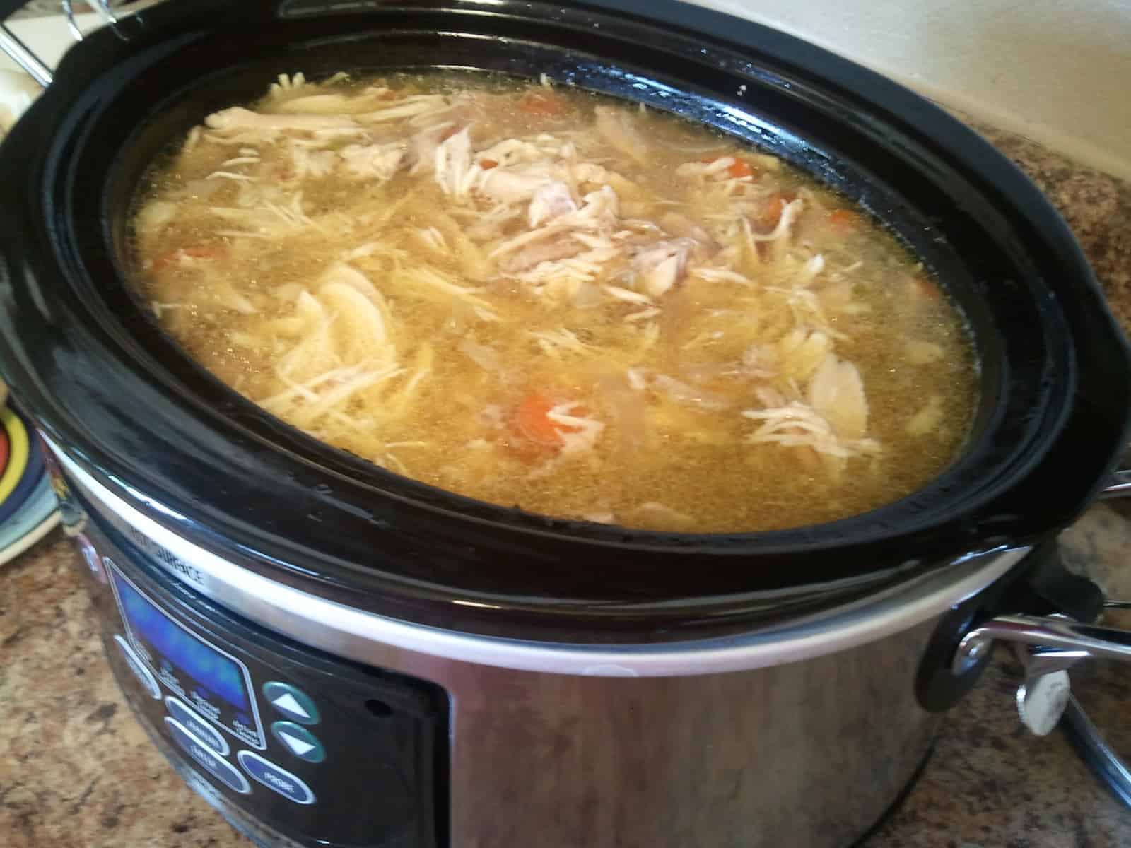 Homemade chicken soup in the crockpot