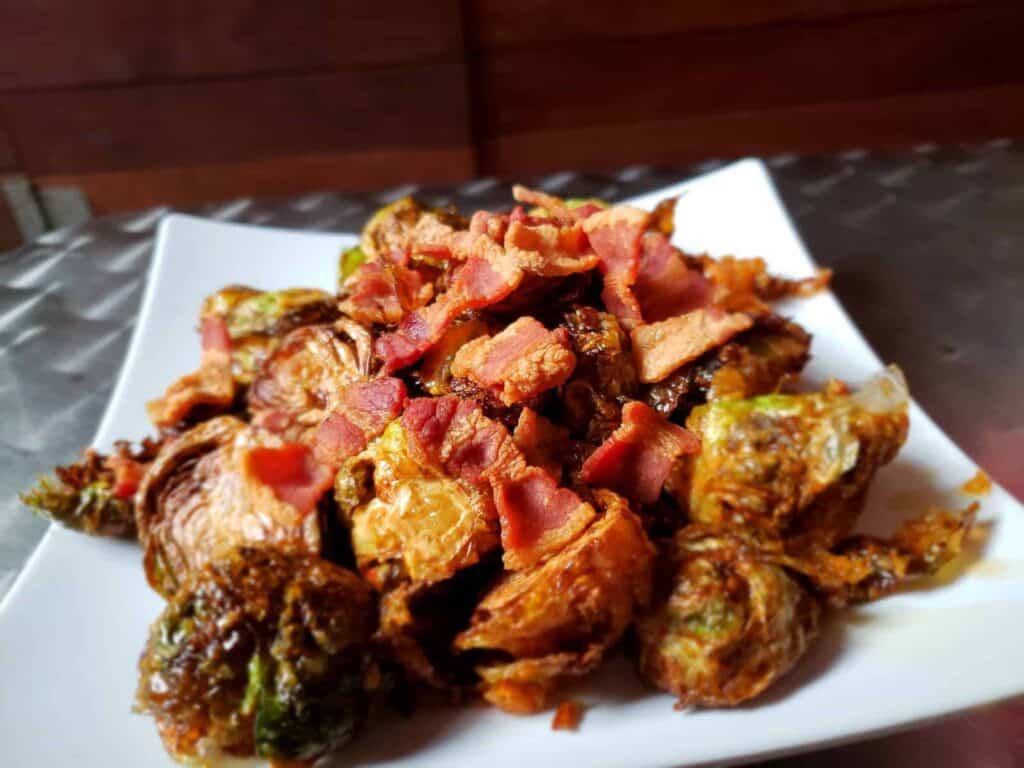 Crispy Bacon Brussels Sprouts on a Plate