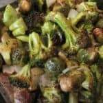 roasted broccoli, brussels sprouts, and onions