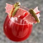 batty bloody mary cocktail with salami pickle bats