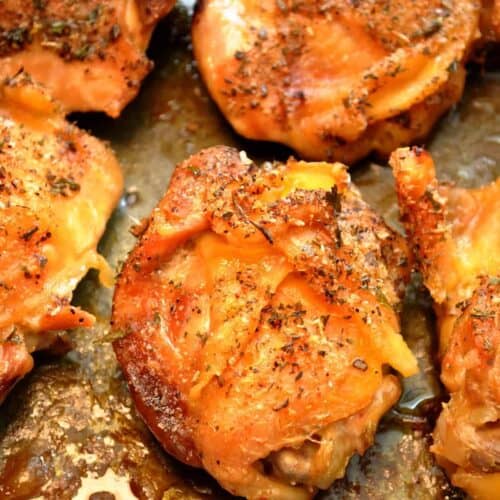 Roasted Chicken Thighs on a roasting pan