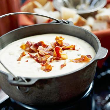 Bacon cheese dip in a cast iron dutch oven