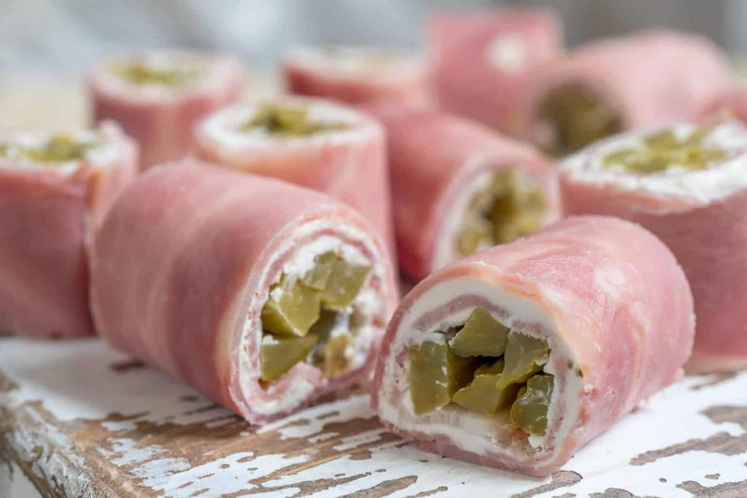 pickle wheels - pickle, cream cheese, ham