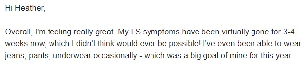 Lauren put lichen sclerosus into remission testimonial quote.