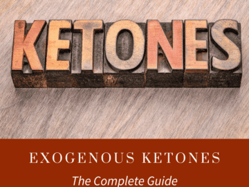 Wood letter tiles spelling KETONES above a red banner titled Exogenous Ketones: The Complete Guide.